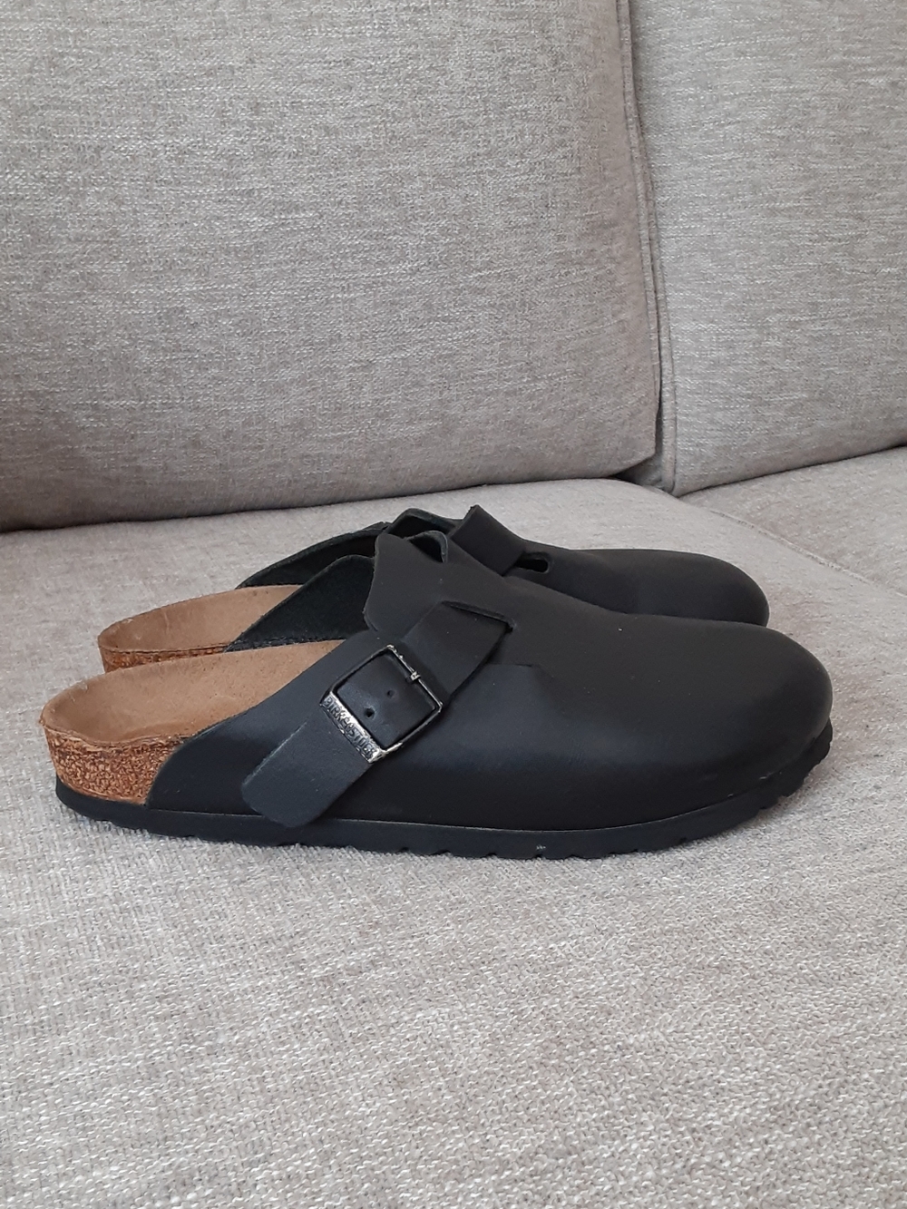 Birkenstock Black Leather Clog with Buckle Detail